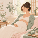 Illustration douce d'une femme enceinte sereine, thème acupuncture et bien-être maternité