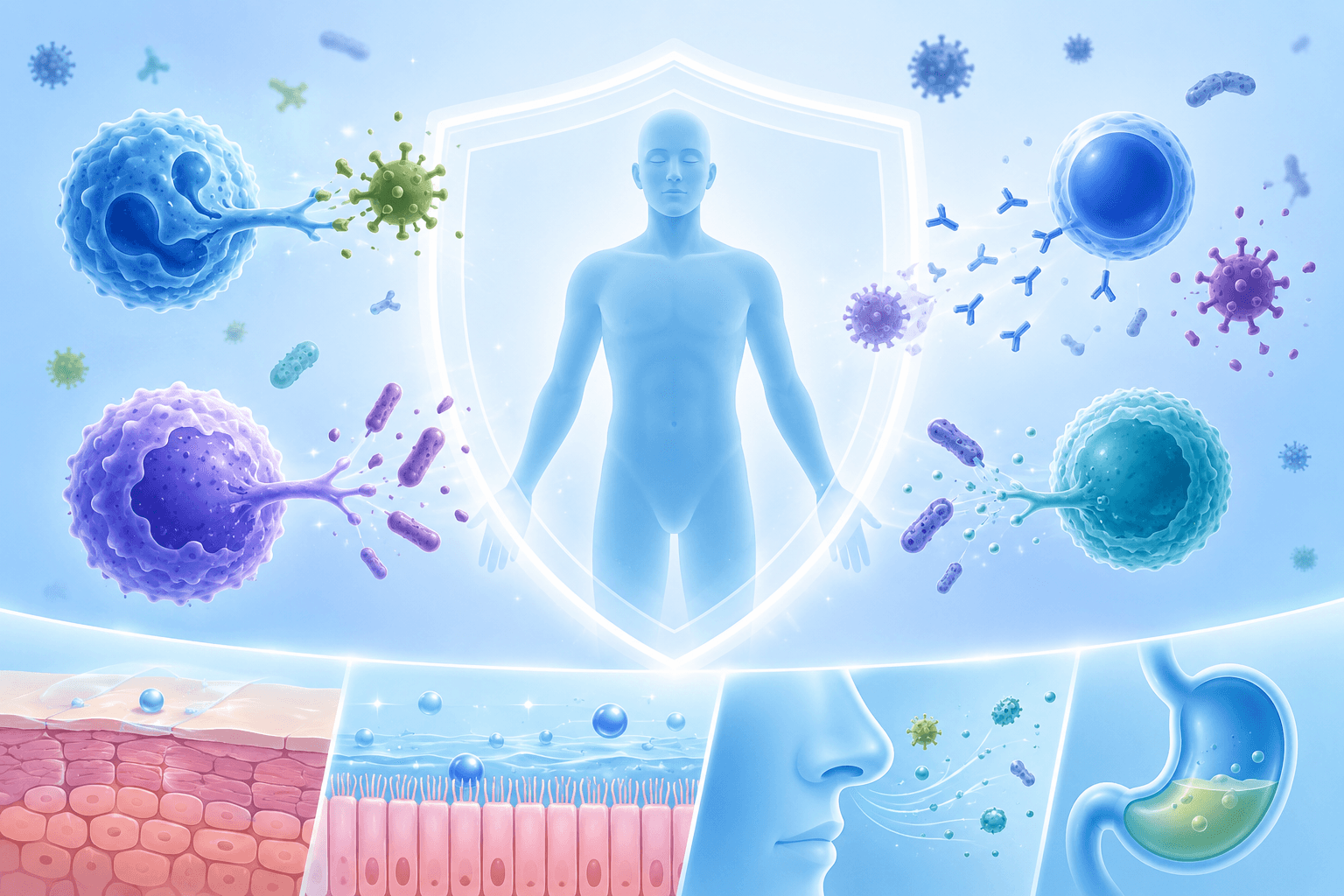 Illustration éducative du système immunitaire humain et de ses cellules de défense