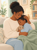 Parent réconfortant un jeune enfant, illustration douce et bienveillante