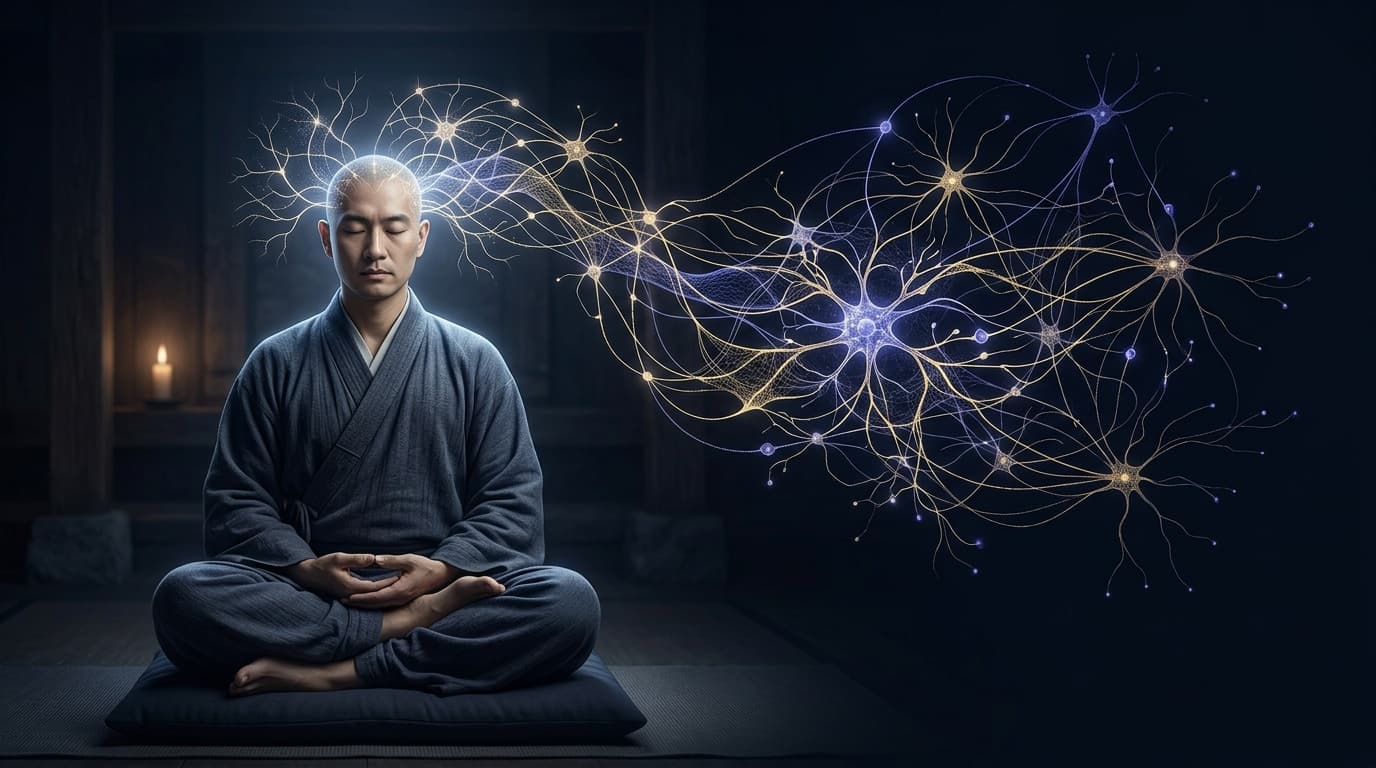 Illustration article : La méditation stimule le système de nettoyage cérébral : des bénéfices similaires au sommeil