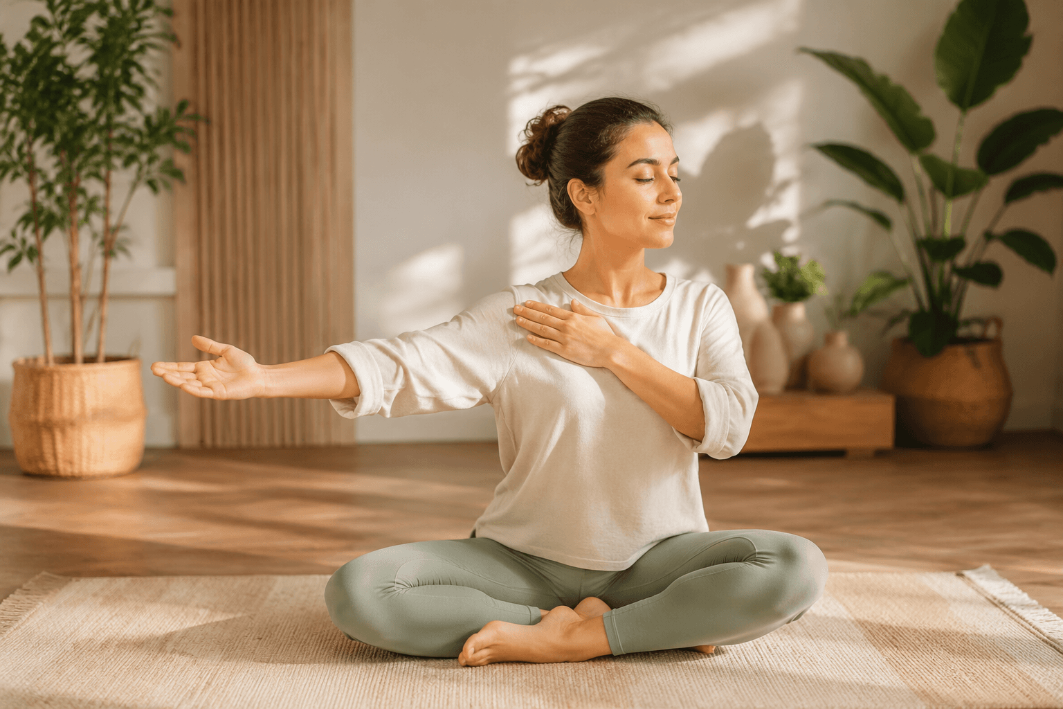 Séance de bien-être en kinésiologie : exercices de mouvement doux dans une ambiance sereine