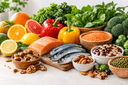 Assortiment d'aliments frais riches en vitamines, minéraux et oligoéléments