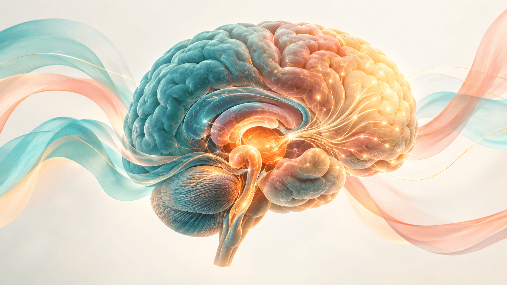 Illustration d'un cerveau lumineux reliant le système limbique au cortex frontal, symbole de la mécanique des émotions