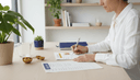Une dieteticienne de profil annote un plan alimentaire personnalise face aux mains de sa cliente