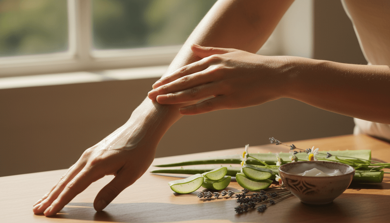 Illustration sereine évoquant les soins naturels de la peau atteinte de psoriasis