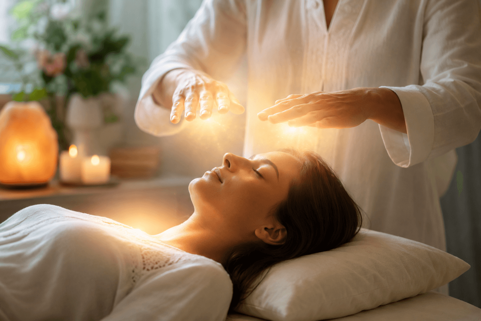 Illustration sereine évoquant l'équilibrage des chakras par le Reiki