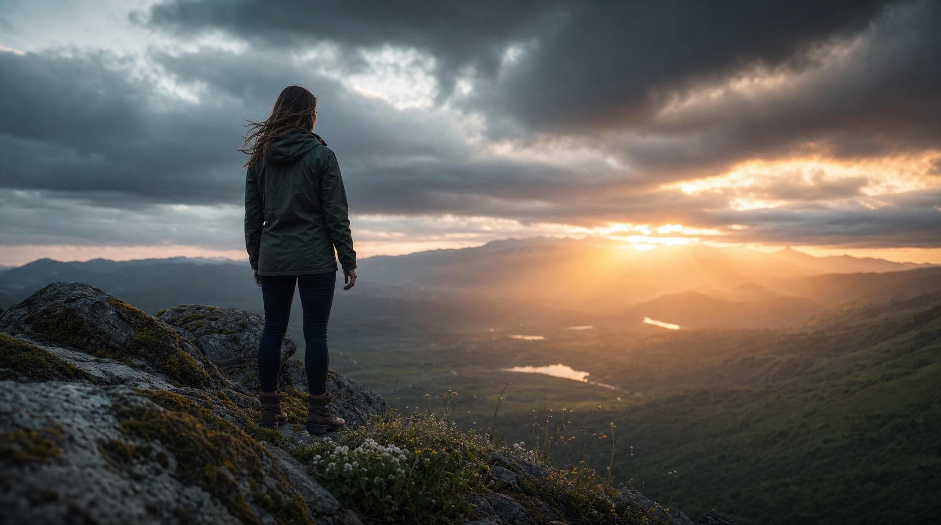 Personne contemplant un paysage à l'aube après la tempête, symbolisant la résilience comme processus de traversée