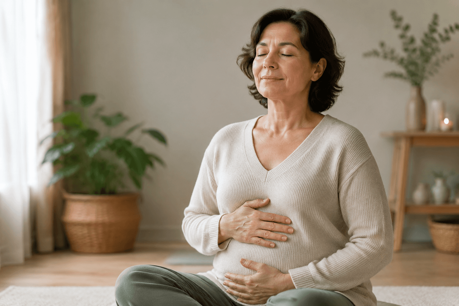 Personne pratiquant une relaxation respiratoire, accompagnement complementaire de la douleur chronique par la sophrologie