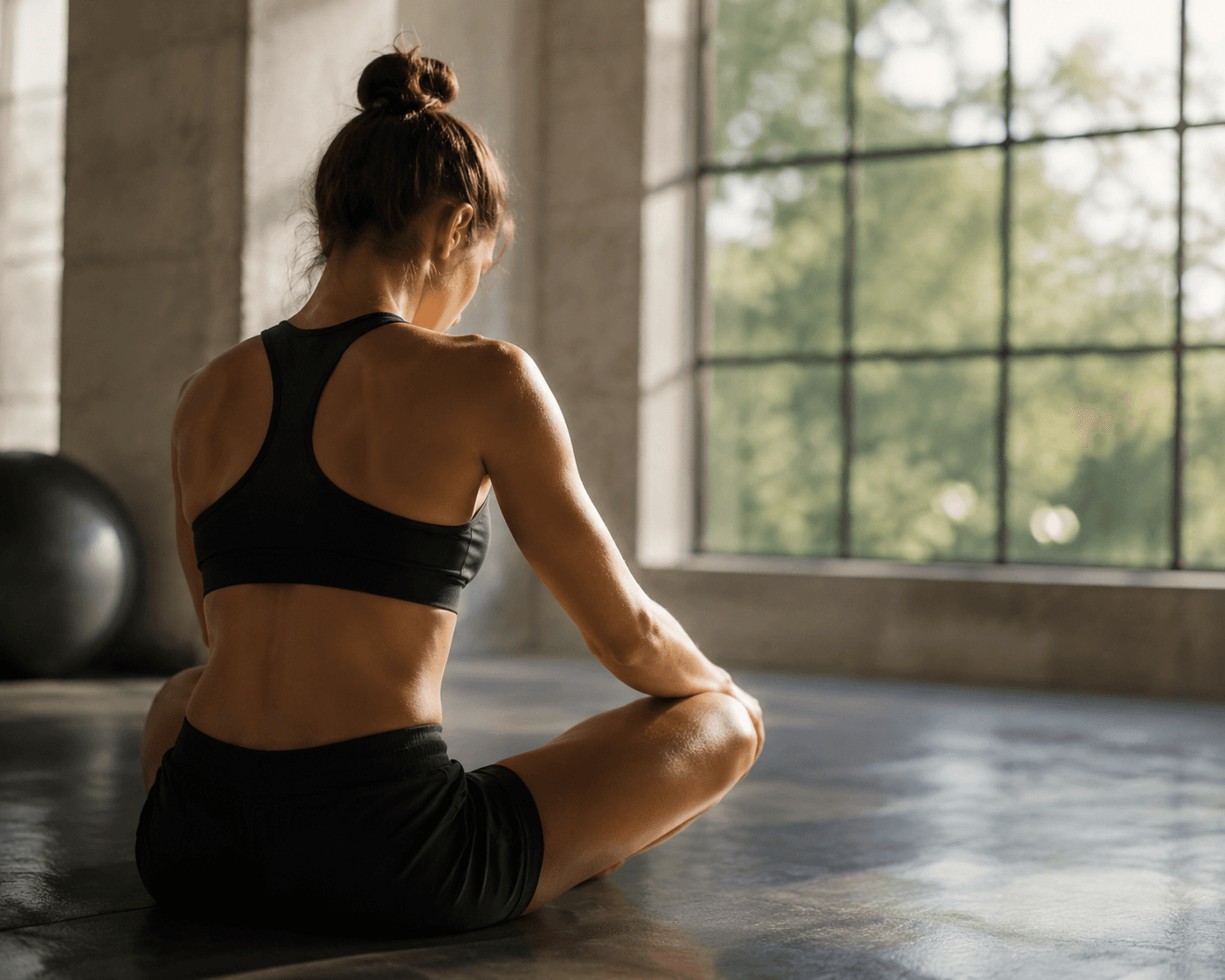 Athlète concentré et détendu en préparation mentale au calme avant l'effort sportif